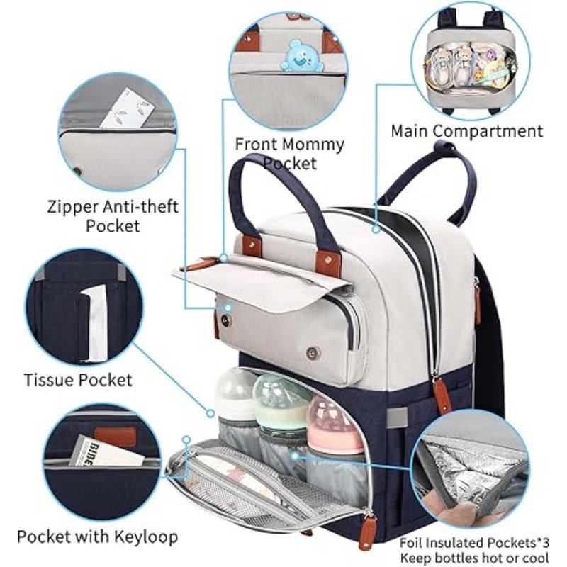 Custom Multiple Pockets Diaper Bag Backpack (6)