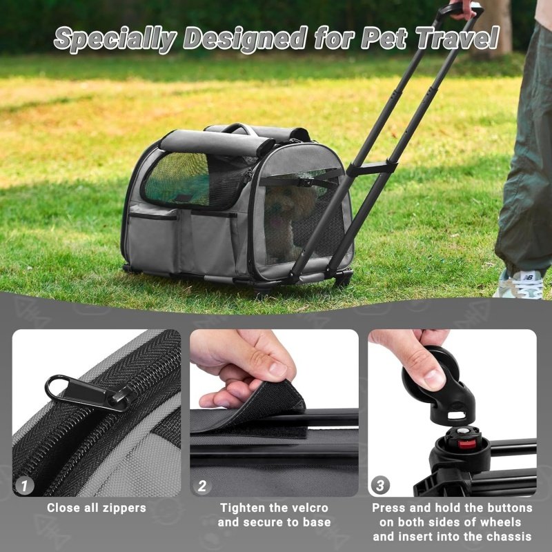 Detachable wheeled pet carrier bag