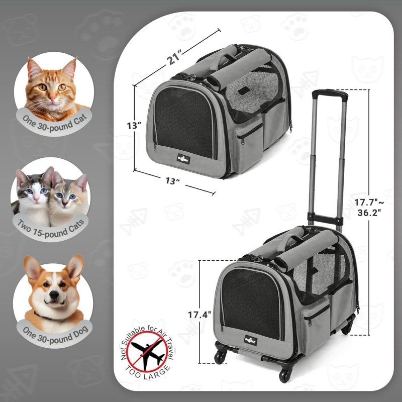 Foldable Rolling Dog Carrier with Big Pocket