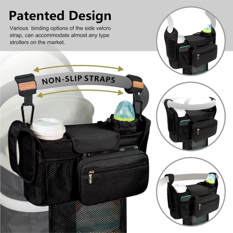 Anti‑Wobble Stroller Organizer with Removable Mesh Storage Pouch (1)