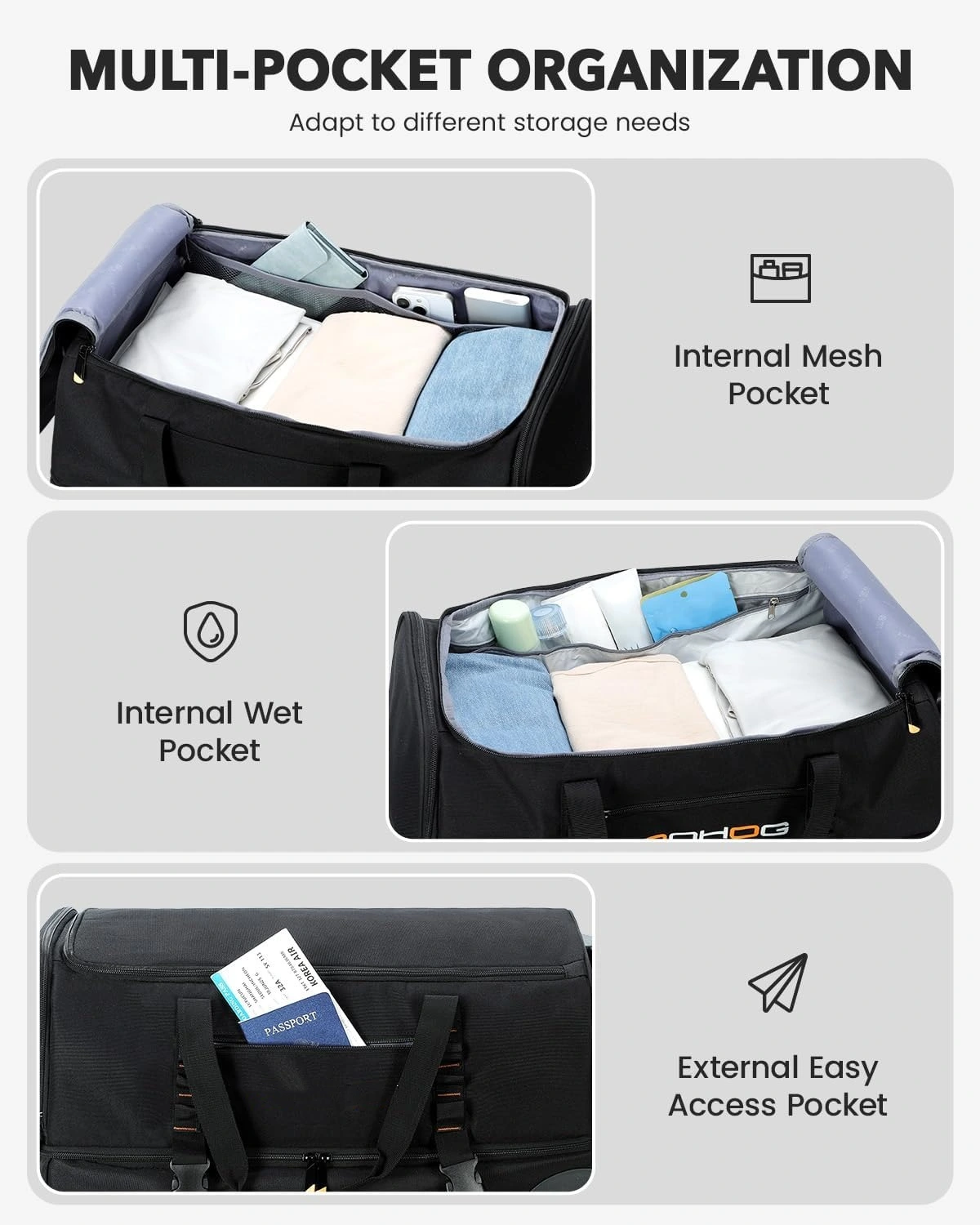 Customized Rolling Duffel with Dual Compartment and Wheels