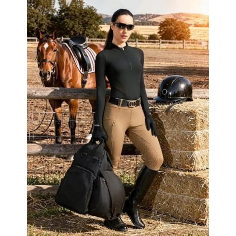 Rider Holding Horse Gear Bag Scene
