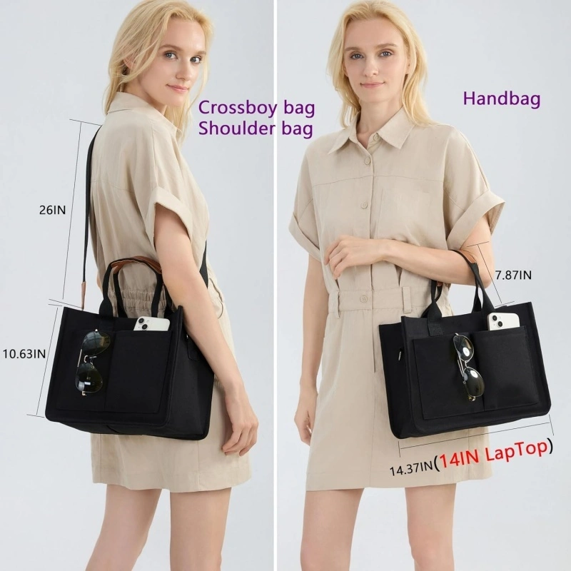 Canvas Laptop Tote Crossbody Handbag Two Ways Wear Scene Display