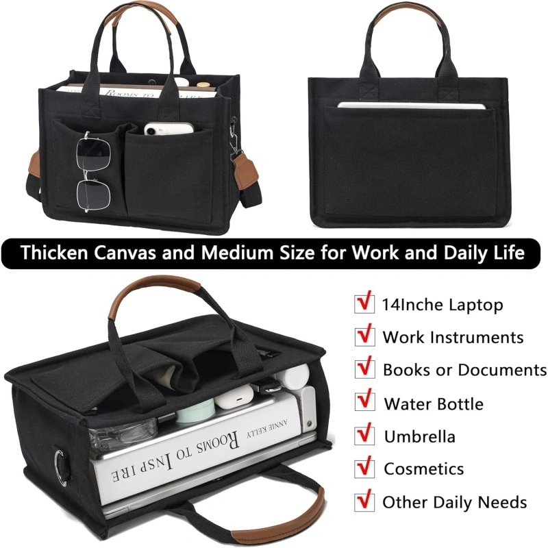 Large Capacity Canvas Work Tote Bag 14 Inch Laptop Storage Demo